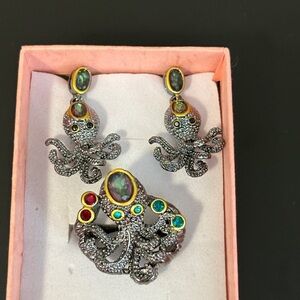 Elegant Octopus Jewelry Set with Multicolor Stones